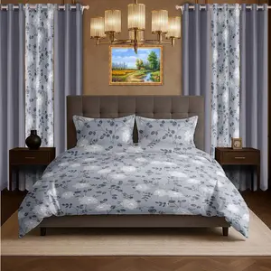 9-Piece Complete Bedroom Set - Elegant Floral Quilted Bedspread with 2 Pillow Shams & 6 Matching Window Curtains, All-in-One Room Makeover Decor Kit