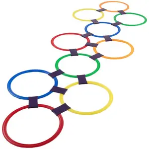 Hopscotch Rings Game - Ten 11-Inch Plastic Rings and 15 Connectors for Indoor and Outdoor Use - Play Set for Girls and Boys (Multicolored)