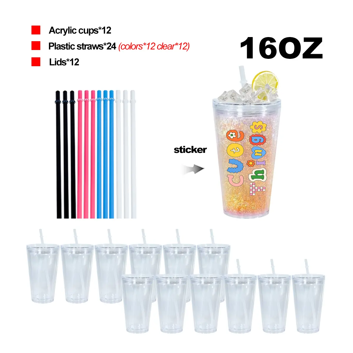 AGH [New Arrived] 16 oz Snow Globe Acrylic Tumblers with Clear Lids & Straw  Topper Double Wall Plastic Cups for Crafty DIY Gifts - TikTok Shop