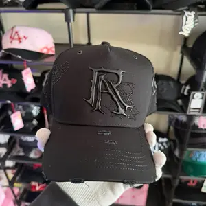 Ga Black Baseball Cap with Distressed Design and Embroidered Logo for Casual Wear