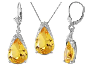 Galaxy Gold GG 14k 18" White Gold Citrine Drop Necklace and Earrings Set