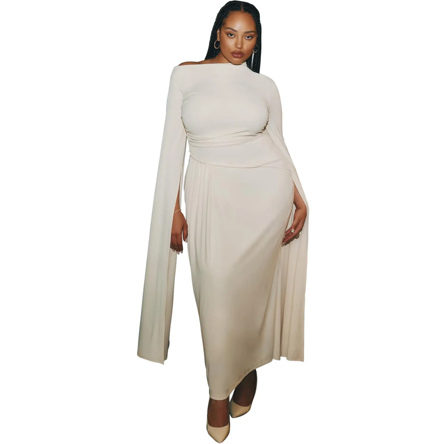 ELOQUII Women's Plus Size Cape Sleeve Draped Dress
