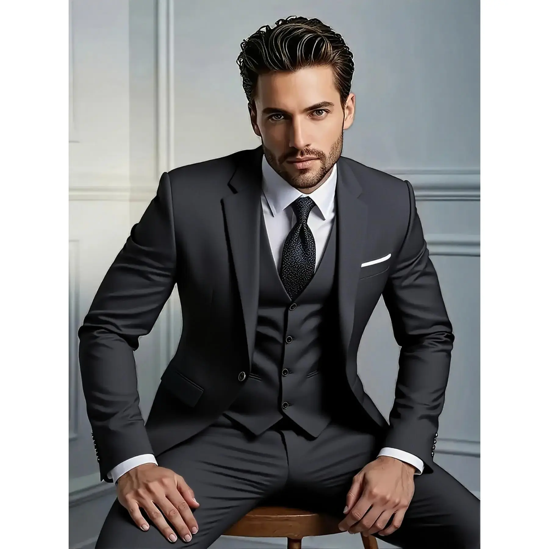 Men's Wedding Tuxedo Suit - Double Breasted Three-Piece Set with Vest for Business, Casual, and Formal Events | Groom & Party Attire