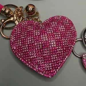 Pink checkered heart keychain