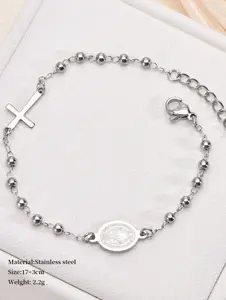 Stainless Steel Priest Bracelet - 17+3cm Length, 2.2g Weight, Cross Design, Elegant and Durable