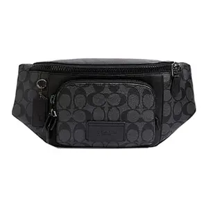 COACH Track 41 Monogram Zip-Top Crossbody Bag for Men – Coated Canvas and Smooth Leather, Black