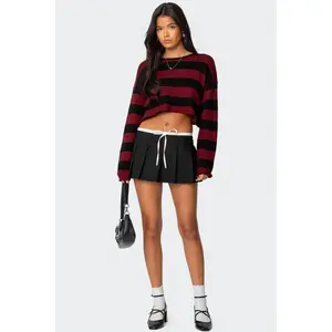 Contrast Drawstring Pleated Mini Skort