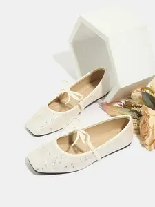 Women's Fashion Flat Shoes Square Toe Star Design Slip-On Soft Textile Rubber Sole Casual Ballet Flats Spring & Fall