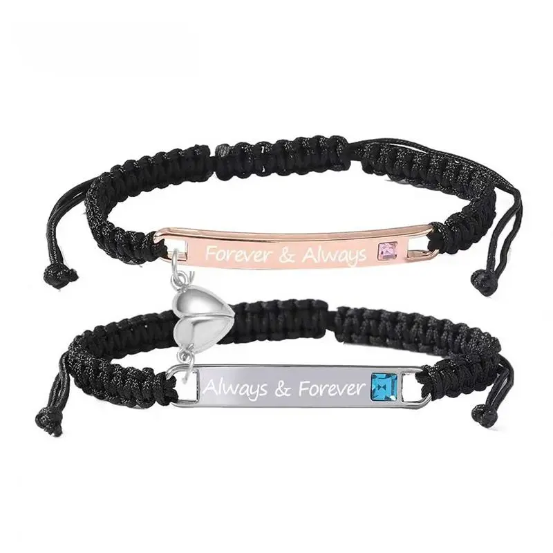 Mai Rui Adjustable Couple Bracelet Set, Heart Rate Bracelet & Rose Gift Box, Fashion Bracelet for Couples, Daily Clothing Decor, Trendy All-match & Exquisite Jewelry for Birthday Love Gift, Heart Charm Bracelet Christmas Gift Valentine's Day