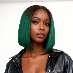 Neihky Nature/Green Bob Wig Human Hair Lace Front Wigs 13x4 Transparent Lace Short Bob Brazilian Virgin Human Wigs for Women 180% Density Natural Hairline