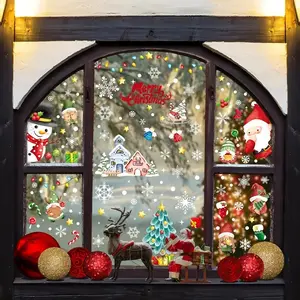 Christmas Window Clings Set, Reusable Static Cling Decorations with Snowman Santa Gingerbread House Designs, Holiday Home Decoration