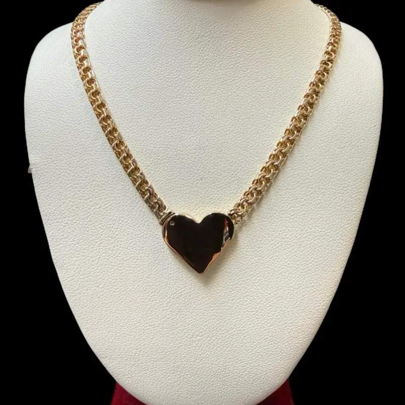 4 mm Heart Chino Link Chain, 10k Gold Elegant Jewelry Set, Matching Everyday Jewelry, Date Gift for Her