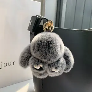 Mini Rabbit Print Play Bunny Keychain, Cute Fluffy Rabbit Bag Charm, Trendy Plush Car Key Pendant