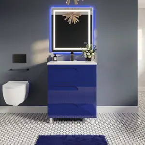 Joy 32 in. Blue Single Sink Freestanding Bath Vanity with Porcelain Top and Integrated Sink