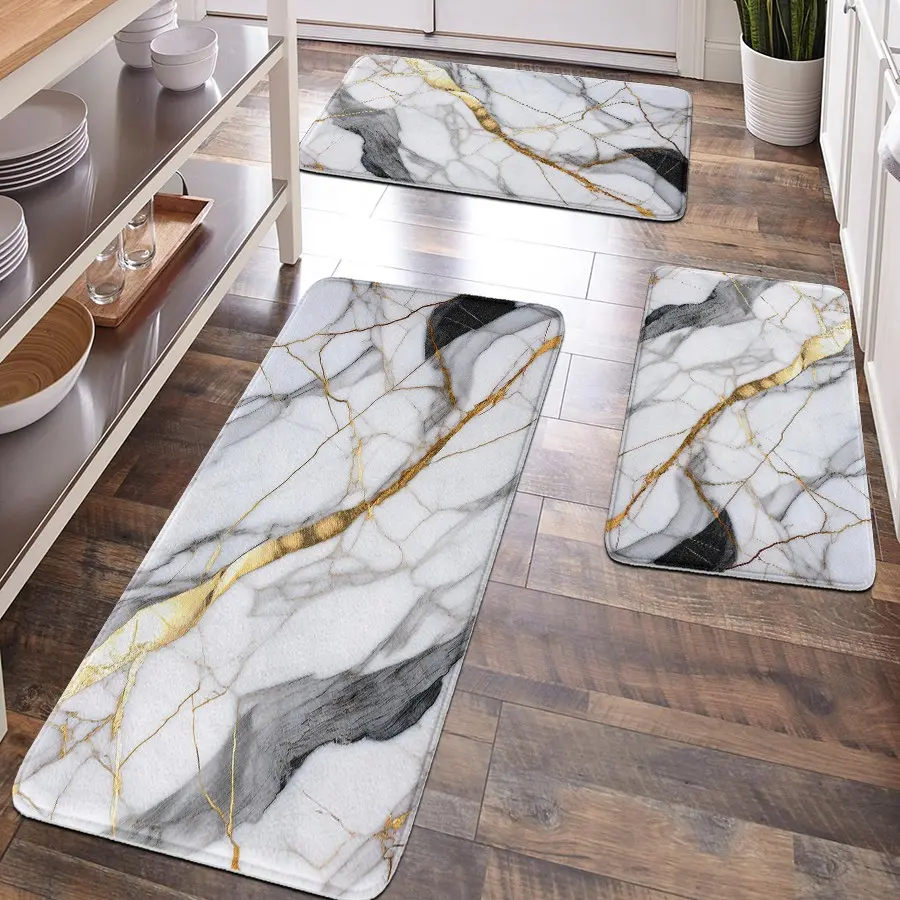[Popular Choice] 1 pc, room decoration, bathroom decoration, Absorbent bathroom mat, bathroom mat, kitchen mat, Decorative gray marble pattern mat, Bohemian theme mat, the surface is soft and comfortable, and fatigue is reduced.