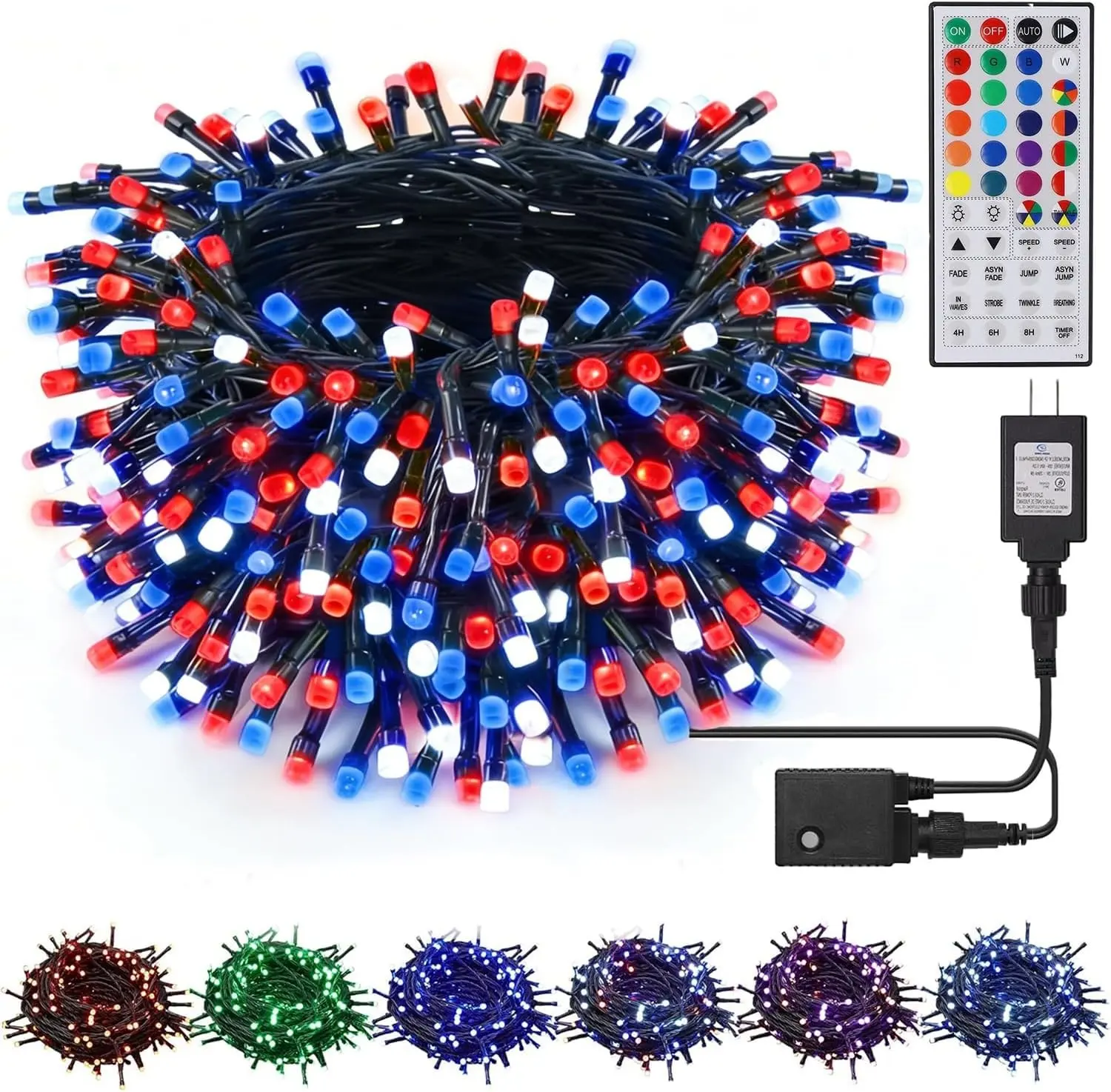 LJLNION 98.5ft Christmas Lights Color Changing with Remote, 300 LED RGB Fairy String Lights Halloween Decorative Lights, 8 Lighting Modes & Timer, Plug in Indoor Outdoor Xmas Wedding Party Decor