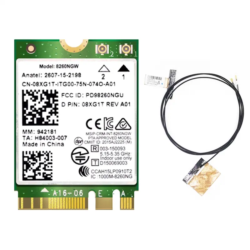 Intel AC 8260NGW NGFF M.2 WiFi Wireless Card Module - Supports NGFF M.2 2230 Standard, 2 Antennas, Dual Band (2.4 GHz, 5 GHz), 867M Speed, Bluetooth 4.2, Win 10 Compatible, for Notebooks & Desktop Machines, Support Ngff M.2 2230 Standard