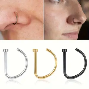2pcs Punk Style D-shaped Nose Clip, Fake Nose Piercing Female Nose Clip, Body Piercing Jewelry, Nose Ring Jewelry, Spiral Nose Ring