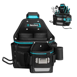 #fathersdaygift DuraTech Tool Pouch with Belt Clip, Electrician Tool Pouch with Tape Measure Holder & Hammer Loop, Quick Release Buckle, Expandable Support Frame, Ideal for Construction, Carpentry and Handyman Use