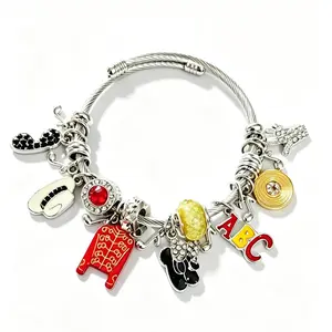 Adjustable Charm Bracelet, Ready-to-Wear Stainless Steel Jewelry with Iconic Sparkling Pendants, Unisex Fashion Bangle for Fans, Daily Wear & Gifting