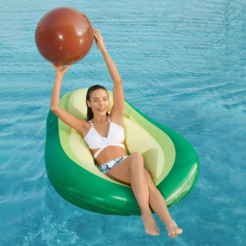 1pc Avocado Inflatable Floating Bed, Water Pool Swimming Ring, Summer Indoor Pool Inflatable Float Chair with Beach Ball, Inflatable Pool Lounge, Pool Float Lounger, Two-In-One Set, Inflatable Floater, Fun Pool Floats