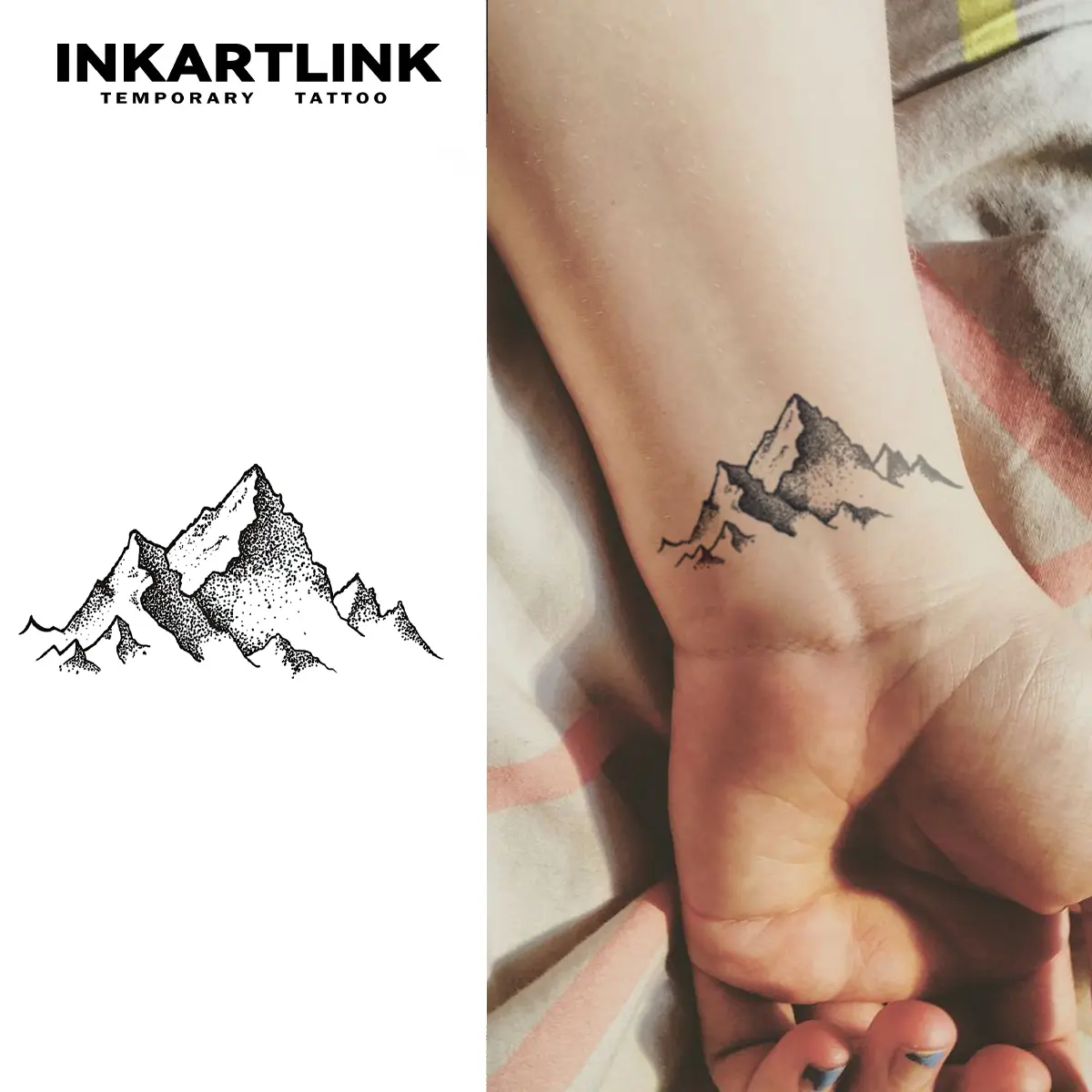 Minimalist Mountain Temporary Tattoo | Waterproof & Realistic Nature Art Fake Tattoo for Wrist/Arm