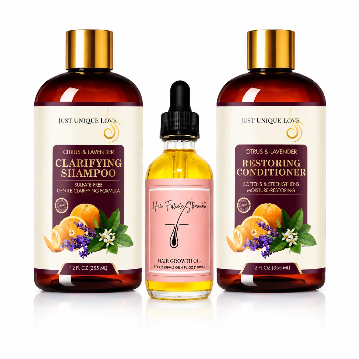 Complete 3 - Step Hair Care Bundle | Shampoo, Conditioner & Hair Growth Oil
