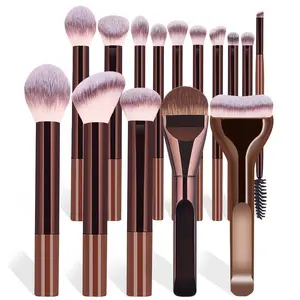 Complete 15-Piece Makeup Brush Set, Cosmetic Brushes, Includes Foundation, Highlighter, Blush, Powder, Nose Contour, Eyeshadow, Lash, Brow, Lip, Concealer Brushes