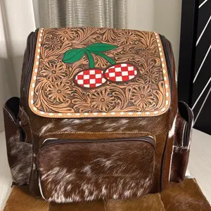 Checkered cherry cowhide backpack ck