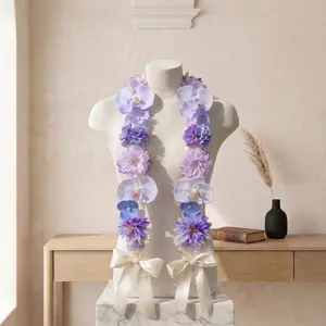 Floral Ribbon Graduation Stole – Handmade Fabric Flower Lei Sash, Senior Photo Prop Gift
