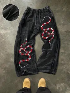 Men's Casual Comfy Stretchy Cotton Pants, Snake Print, Street Style, Drawstring Waist, Ankle Length, Perfect for Outdoor and Holidays
