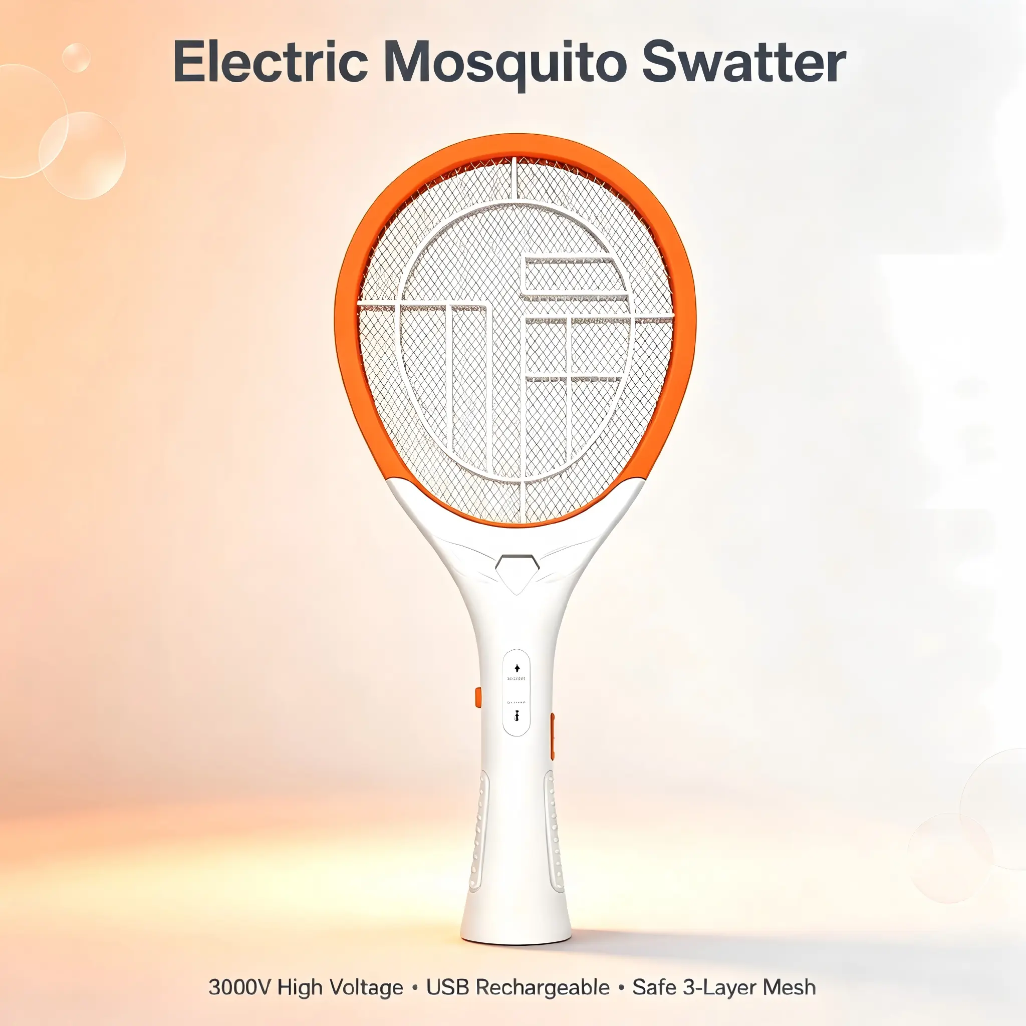 【Halloween】Bug Zapper Racket — USB Rechargeable, 3-Layer Safety Mesh, Chemical-Free, Portable | Safe for Children & Pets | Essential for Camping, BBQs, Patios, Home, Gardens, & Indoor/Outdoor Use | 17.9-Inch Long Handle