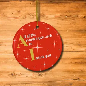 Inspirational Christmas Ornament Gift - Red and White Stars on Glossy Ceramic - AI Answers Inside christmas ornaments ceramic ornament