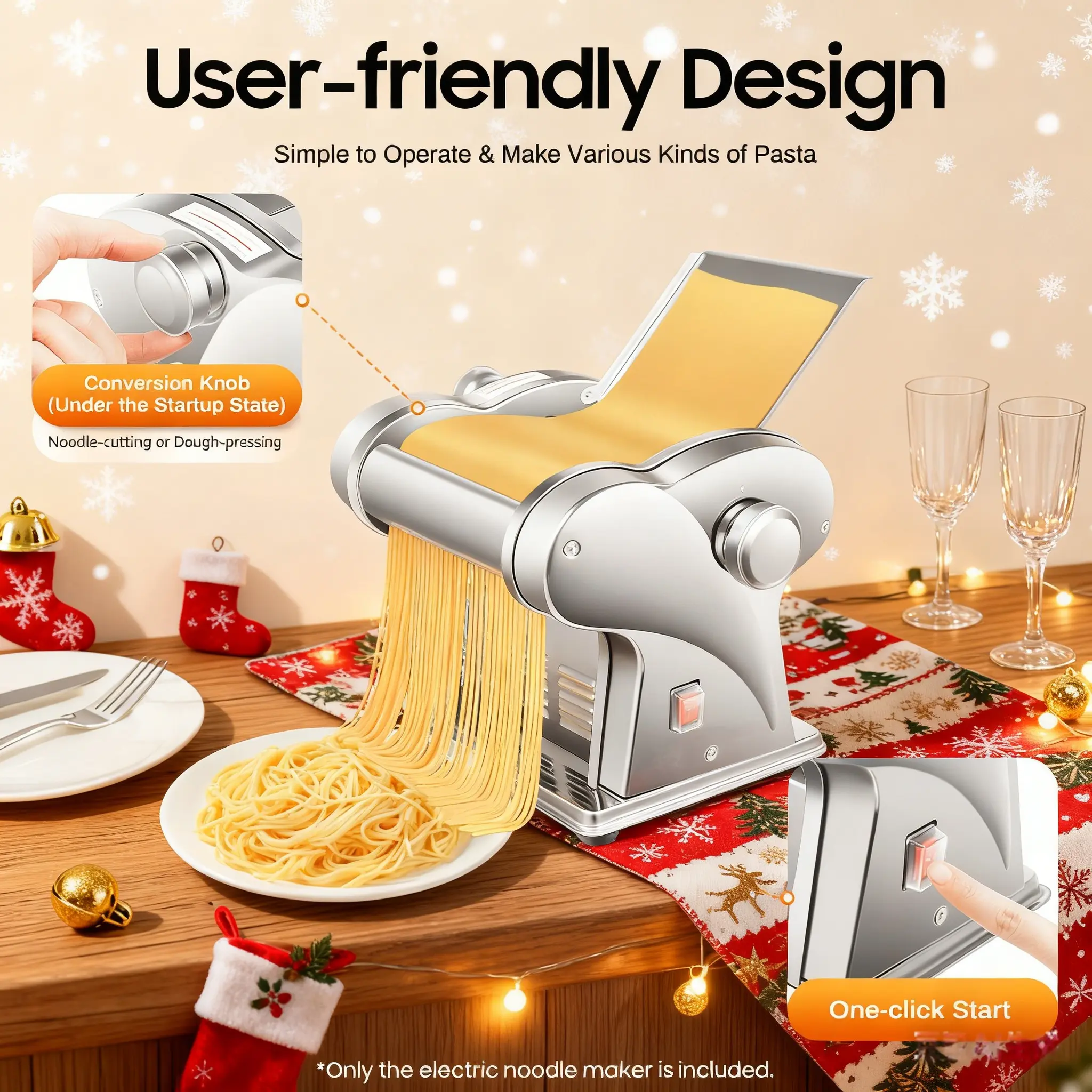 Electric Noodle Maker with 135W 110V Motor, 8 Thickness Settings, Stainless Steel Dumpling Wonton Dough Roller-Cutter-Slicer, Kitchen Gadgets & Utensils for Home Kitchen Use