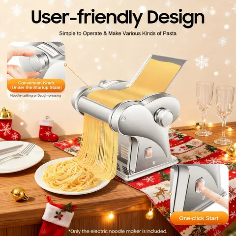 Electric Noodle Maker with Dumpling Wonton Dough Roller-Cutter-Slicer, 135W Fast 110V Motor, 8 Thickness Settings (0.5-3.5mm), 7.5kg Capacity, Durable Stainless Steel Body, Plastic Components, Home Use Specialty Kitchen Utensil & Cooking Accessories, Kitc