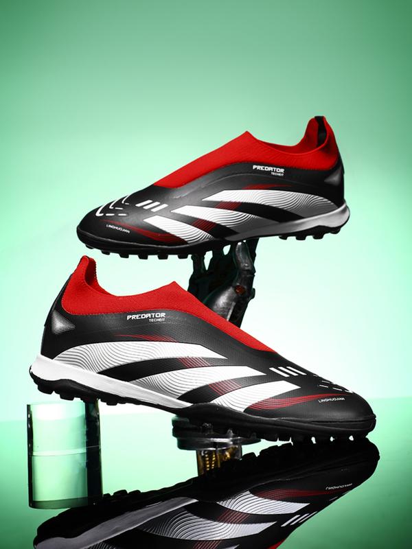 Men's Multi-Nail Football Shoes, Soccer Shoes Without Laces, Sporty PU Leather, Tie Dye Pattern, Strong Grip Rubber Sole, Comfortable Insole