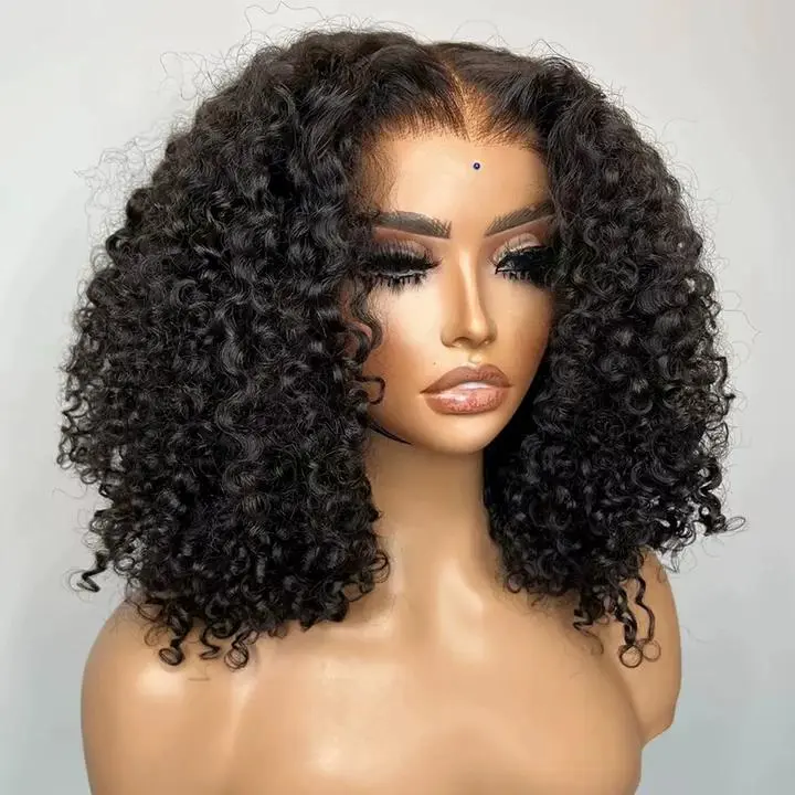 Wear And Go Short Bob Glueless Wigs Ready To Wear Deep Wave Curly Wigs Human Hair Pre Cut 6x4 HD Glueless Wig For Women Pre Plucked 180% On Sale