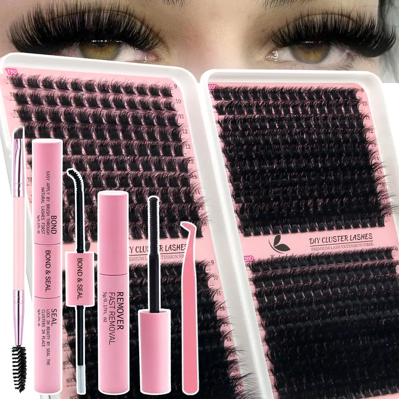 3D Fluffy Eyelash Clusters Kit, 620PCs 80D-120D Reusable Individual Cluster Lashes, Light & Wispy DIY Makeup Tool Kit with Bond, Seal, Remover, Tweezers, Brush for Beginners, Weddings, Cosmetic