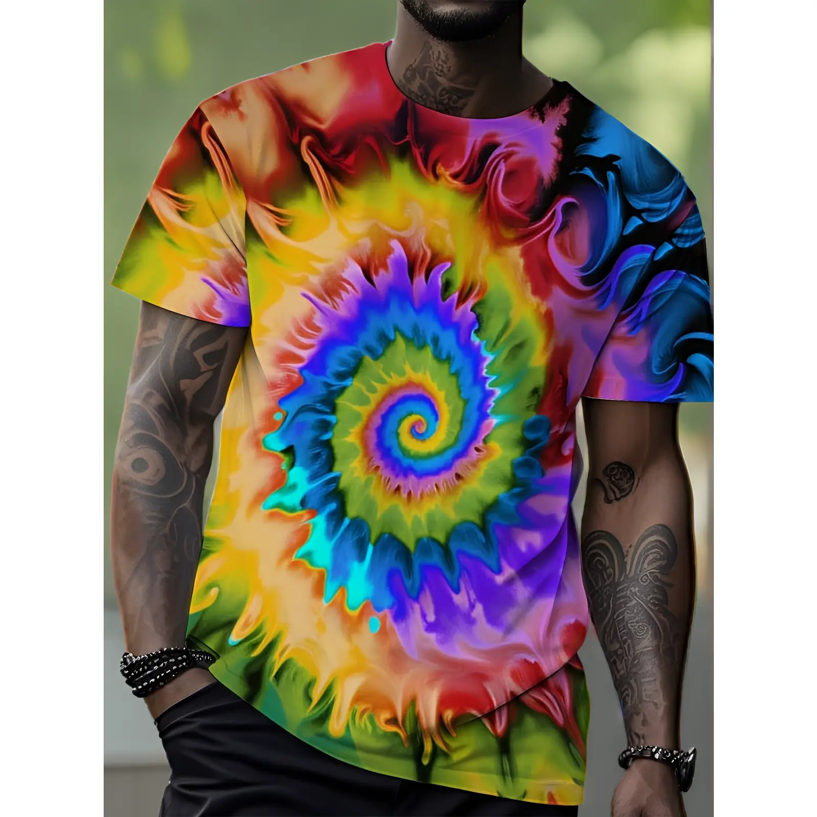 Multi-Color Psychedelic Print Short Sleeve T-Shirt, with Tie Dye Spiral Design, Perfect for Casual Outings And Music Festivals, Available in Plus Size