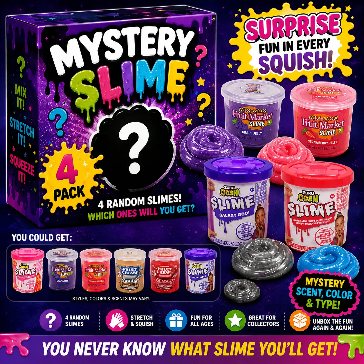 Set of 4 Random Assortment Slimes