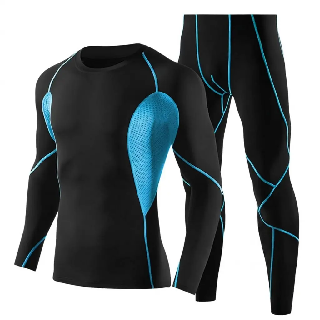 2026 Autumn/Winter Men's Fitness Set: Muscle-Sculpting Compression Gear – Fleece-Lined, Quick-Dry Long-Sleeve T-Shirt & Pants--sx11833