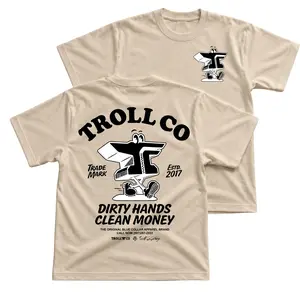 Troll Co Dirty Hands Clean Money T-Shirt, Original Blue Collar Apparel Graphic Tee, Anvil Character Back Print Shirt, Tradesman Workwear Outfit, Mechanic Laborer Construction Worker Gift for Men and Women