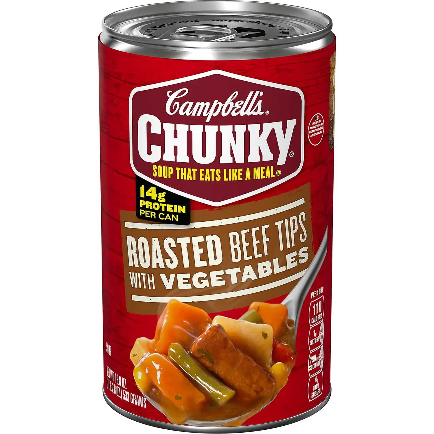 Campbell’s Chunky Roast Beef Tips with Vegetables Soup, 18.8 oz Can – Hearty Beef & Veggie Soup, 14g Protein, Ready-to-Eat Microwave Meal