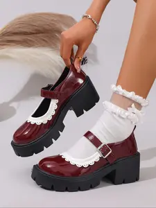 Women's Fashion Mary Jane High Heels, Spring & Fall Platform Design, Comfortable Thick Sole, Elegant Classy Retro Style, All Occasions, Flatform, Leather