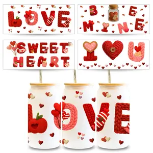 Valentine's Day UV DTF Cup Wraps Decals, Waterproof Self-Adhesive Transfer Paper, 3D Crystal Labels, DIY Crafts, High Quality