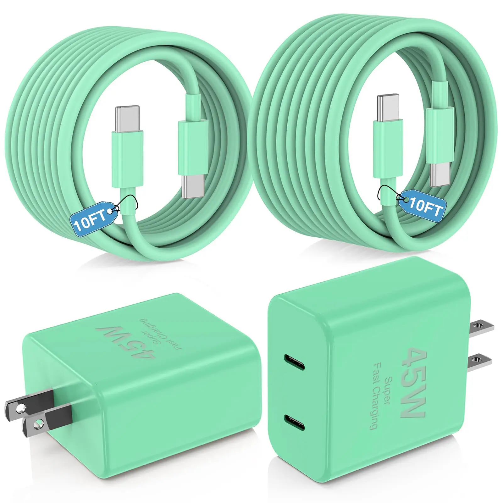 Phone 17/17 Air/17pro/17pro max, 16/16 Pro/16 Pro Max/16 Plus Fast Charging 45W Dual Port USB C Charger Block with 10ft Long Fast Charging Cord Cable for Phone 16 15 Pro Max,Pad Pro/Air, Galaxy S25/S24