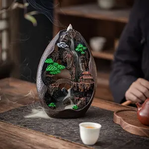 Landscape Waterfall Design Incense Burner, 1 Count Creative Resin Backflow Incense Burner Ornament, Home Decor Censer, Tea Pet without Incense