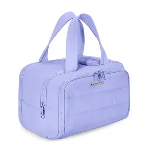BAGSMART Travel Toiletry Bag, Lightweight Large Wide-open Travel Bag for Women, Puffy Cosmetic Makeup Bag Organizer with Handle for Accessories,Essentials, Toiletries, Purple Light Purple