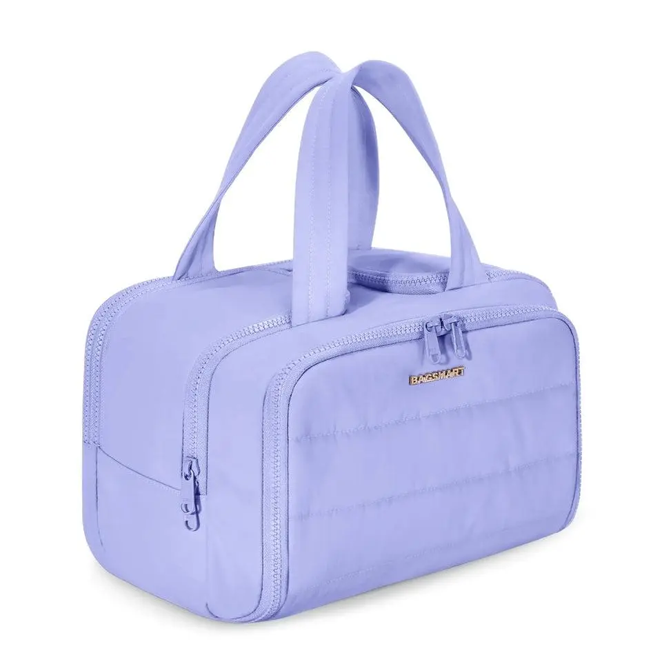 BAGSMART Travel Toiletry Bag, Lightweight Large Wide-open Travel Bag for Women, Puffy Cosmetic Makeup Bag Organizer with Handle for Accessories,Essentials, Toiletries, Purple Light Purple - TikTok Shop BAGSMART Travel Toiletry Bag, Lightweight Large Wide-open Travel Bag for Women, Puffy Cosmetic Makeup Bag Organizer with Handle for Accessories,Essentials, Toiletries, Purple Light Purple - TikTok Shop