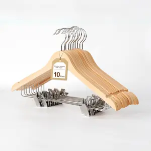 10-Pack Wooden Hangers with Adjustable Metal Clips and 360° Swivel Hook,  Premium Wood Clothes Hangers for Suit, Pant, Skirt, Jeans,  Slacks, Shorts, Coat, Jacket